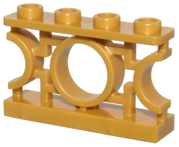 Lego (N) ~ Fence 1 x 4 x 2 Ornamental Asian Lattice with Circle and 4 Studs ~ [Pearl Gold]