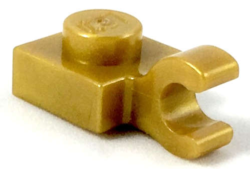 Lego (U) ~ Plate Modified 1 x 1 with Open O Clip (Horizontal Grip) ~ [Pearl Gold]