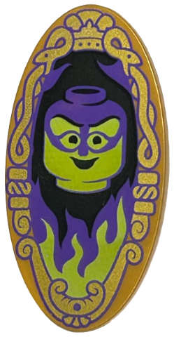 Lego (N) ~ Minifigure Shield Elliptical with Lime and Dark Purple Minifigure Head on  ~ [Pearl Gold]