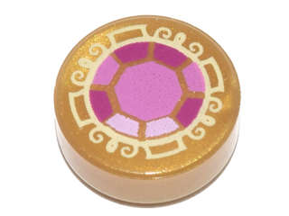 Lego (U) ~ Tile Round 1 x 1 with Bright Pink Dark Pink and Magenta Faceted Jewel Pat ~ [Pearl Gold]