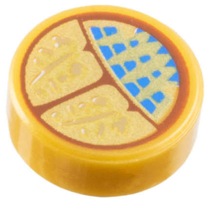 Lego (N) ~ Tile Round 1 x 1 with Reddish Brown and Gold Scarab of Ammit with Blue Spo ~ [Pearl Gold]