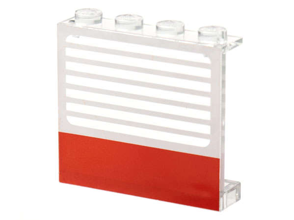 Lego (U) ~ Panel 1 x 4 x 3 - Solid Studs with Thick Red Stripe and Thin White Strip ~ [Trans-Clear]