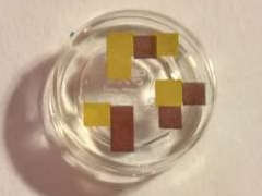 Lego (U) ~ Tile Round 1 x 1 with Pixelated Dark Brown and Dark Tan Rectangles and S ~ [Trans-Clear]