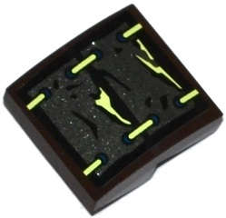 Lego (U) ~ Slope Curved 2 x 2 x 2/3 with 2 Armor Plates with Yellowish Green Laces a ~ [Dark Brown]