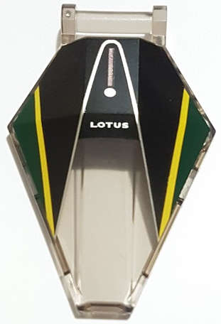 Lego (N) ~ Windscreen 6 x 4 x 1 Hexagonal with Bar Handle with 'LOTUS' Silver and Ye ~ [Trans-Brown]