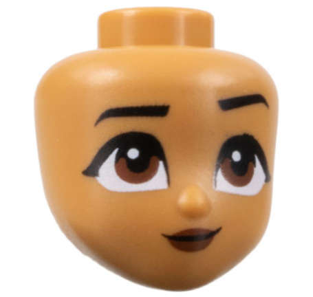 Lego (N) ~ Mini Doll Head Friends with Black Eyebrows Left Raised Reddish Brown Ey ~ [Medium Nougat]