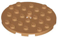 Lego (N) ~ Plate Round 6 x 6 with Hole ~ [Medium Nougat]