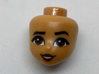 Lego (U) ~ Mini Doll Head Friends with Black Thick Eyebrows Reddish Brown Eyes an ~ [Medium Nougat]
