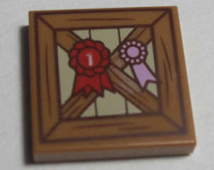 Lego (N) ~ Tile 2 x 2 with Wooden Fence and Red 1st Place Ribbon Pattern ~ [Medium Nougat]
