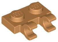 Lego (N) ~ Plate Modified 1 x 2 with 2 Open O Clips (Horizontal Grip) ~ [Medium Nougat]