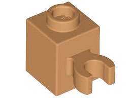 Lego (N) ~ Brick Modified 1 x 1 with Open O Clip (Vertical Grip) - Hollow Stud ~ [Medium Nougat]