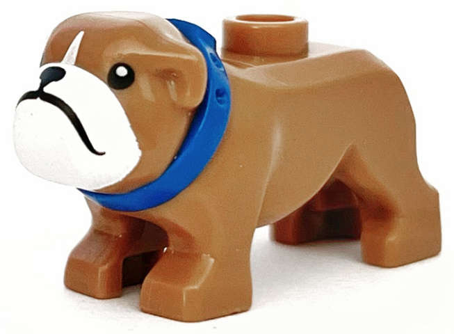 Lego NEW - Dog Bulldog with Black Eyes Nose and Mouth White Muzzle and Blue Collar~ [Medium Nougat]