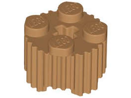 Lego (N) ~ Brick Round 2 x 2 with Axle Hole and Grille / Fluted Profile ~ [Medium Nougat]