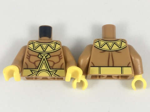 Lego (N) ~ Torso Muscular Chest Yellow Zigzag Collar and Belt with Large Sunshine  ~ [Medium Nougat]
