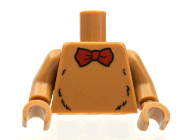 Lego (N) ~ Torso Red Bow Tie and Black Fur Lines Pattern (BAM) / Medium Nougat Arm ~ [Medium Nougat]
