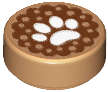 Lego (N) ~ Tile Round 1 x 1 with White Animal Paw Print on Reddish Brown Backgroun ~ [Medium Nougat]