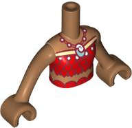 Lego (N) ~ Torso Mini Doll Girl Red and Tan Top with Feathers Metallic Light Blue  ~ [Medium Nougat]