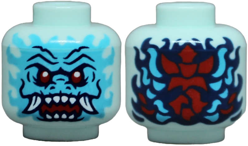 Lego (N) ~ Minifigure Head Alien Dragon with Medium Azure Face Red Eyes Dark Blue Eye ~ [Light Aqua]