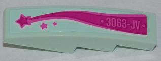 Lego (U) ~ Slope Curved 4 x 1 with '3063-JV' and Magenta Shooting Star Pattern Model ~ [Light Aqua]
