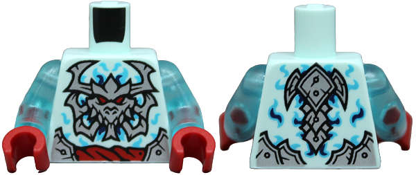 Lego (N) ~ Torso Silver Armor Plates Dragon Skull with Horns and Red Eyes Rope Belt M ~ [Light Aqua]