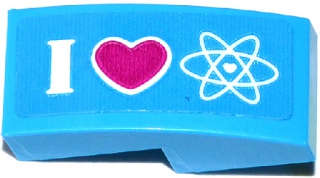 Lego (U) ~ Slope Curved 2 x 1 x 2/3 with 'I' Heart and Heart Atom Orbitals Pattern ( ~ [Dark Azure]