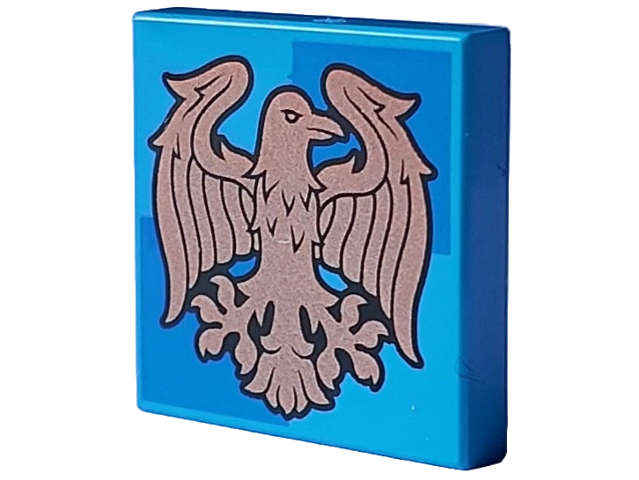 Lego (N) ~ Tile 2 x 2 with Copper Ravenclaw Crest on Blue Squares Pattern ~ [Dark Azure]