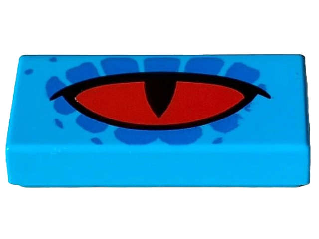 Lego (N) ~ Tile 1 x 2 with Red Eye Black Slit Pupil and Blue Spots Pattern ~ [Dark Azure]