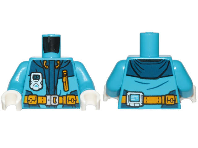 Lego (N) ~ Torso Jacket with Monitor Device Bright Light Orange Belt and Zipper Pocke ~ [Dark Azure]