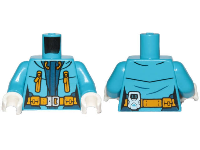 Lego NEW - Dark Azure Torso Female Jacket with Bright Light Orange Belt and Zipper Pockets Pattern