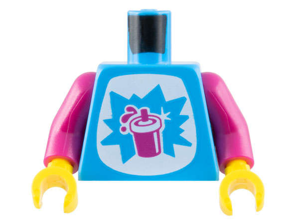 Lego (N) ~ Torso White Tummy with Starburst Explosion and Magenta Slushy Cup with Lid ~ [Dark Azure]
