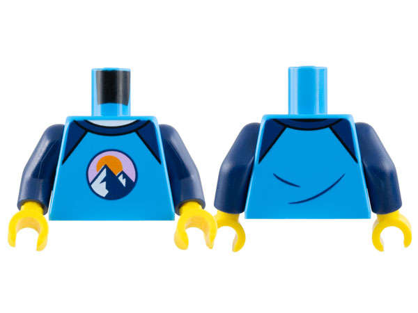 Lego (N) ~ Torso Shirt Dark Blue Shoulders 2 Mountains and Orange Sun in Bright Pink  ~ [Dark Azure]