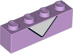 Lego (N) ~ Brick 1 x 4 with White Triangle and Black Line Pattern (BrickHeadz Daisy Duc ~ [Lavender]