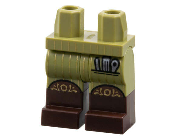 Lego (N) ~ Hips and Legs with Molded Dark Brown Lower Legs / Boots and Printed Gold  ~ [Olive Green]