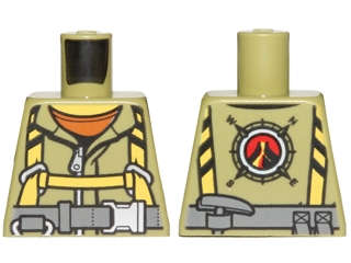 Lego (U) ~ Torso Volcano Explorer Jumpsuit with Dark Bluish Gray Belt and Yellow Ha ~ [Olive Green]