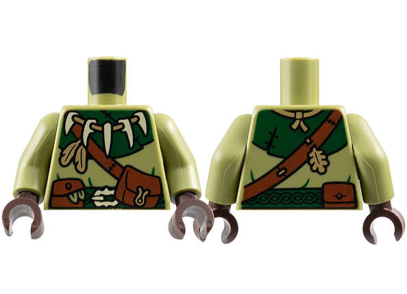 Lego (N) ~ Torso Coat Dark Green Collar Reddish Brown Shoulder Belt and Pouches Tan  ~ [Olive Green]