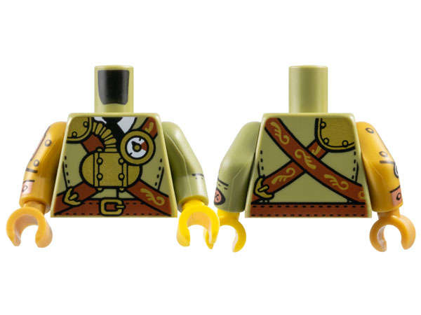 Lego (N) ~ Torso Suit with Reddish Brown Belt and Crossbelt Gold Steam Tank Gauge an ~ [Olive Green]