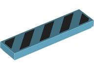 Lego (N) ~ Tile 1 x 4 with 5 Black Danger Stripes (No Black Corners) Pattern ~ [Medium Azure]