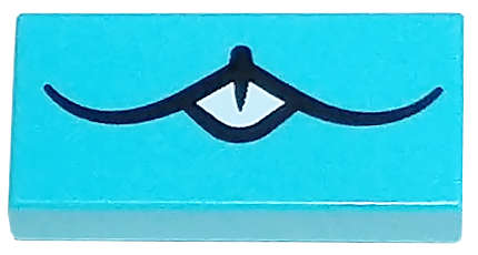 Lego (N) ~ Tile 1 x 2 with Black Curved Mouth and White Teeth Pattern (Bunchu) ~ [Medium Azure]