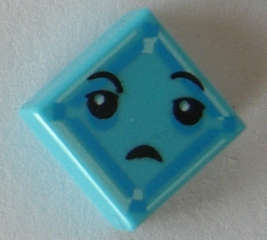 Lego (N) ~ Tile 1 x 1 with Black Eyes Small Frown Light Aqua and Dark Azure Square  ~ [Medium Azure]