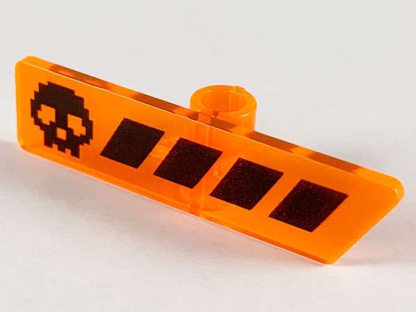 Lego (N) ~ Minifigure Utensil Gameplayer Label with Pixelated Black Skull and  ~ [Trans-Neon Orange]