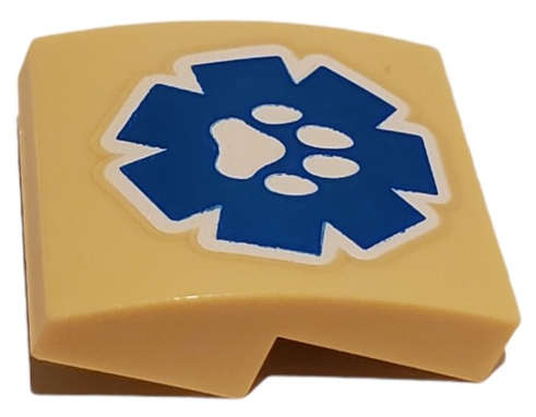 Lego (N) ~ Slope Curved 2 x 2 x 2/3 with White Paw Print on Blue Wildlife Rescue Logo Patter ~ [Tan]