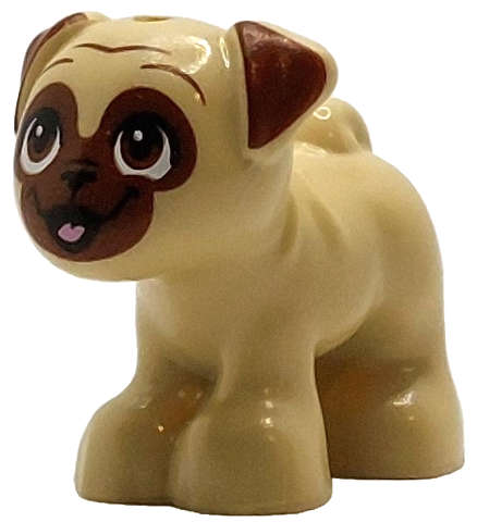 Lego (N) ~ Dog Friends Style Pug Standing with Reddish Brown Muzzle Ears and Eyes Looking Up ~ [Tan]