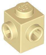 Lego (N) ~ Brick Modified 1 x 1 with Studs on 2 Sides Adjacent ~ [Tan]