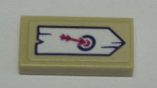 Lego (U) ~ Tile 1 x 2 with Archery Arrow in Target Sign on White Board Pattern (Sticker) -  ~ [Tan]