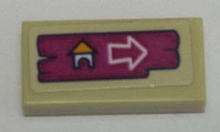 Lego (U) ~ Tile 1 x 2 with Campsite Arrow Sign on Magenta Board Pattern (Sticker) - Set 411 ~ [Tan]