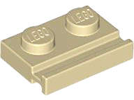 Lego (N) ~ Plate Modified 1 x 2 with Door Rail ~ [Tan]