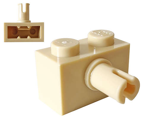 Lego (N) ~ Brick Modified 1 x 2 with Pin and Bottom Stud Holder ~ [Tan]