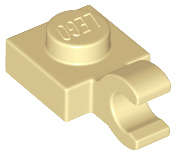 Lego (N) ~ Plate Modified 1 x 1 with Open O Clip (Horizontal Grip) ~ [Tan]