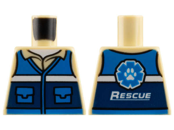 Lego (U) ~ Torso Blue and Dark Blue Vest with Pockets and White Stripe over Shirt with Coll ~ [Tan]