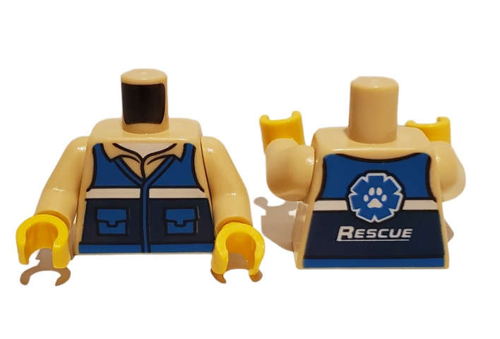 Lego (N) ~ Torso Blue and Dark Blue Vest with Pockets and White Stripe over Shirt with Colla ~ [Tan]